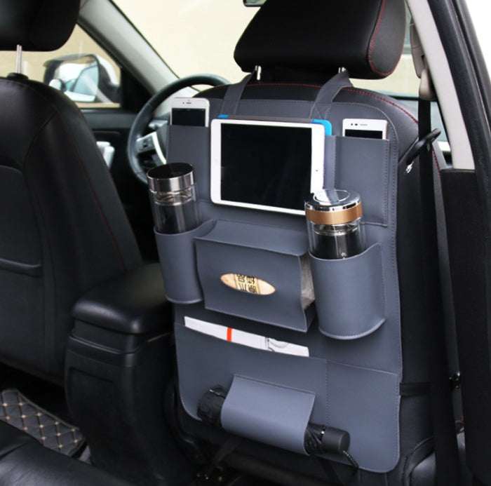 Premium Leather Car Seat Organizer - Back Seat Storage Solution