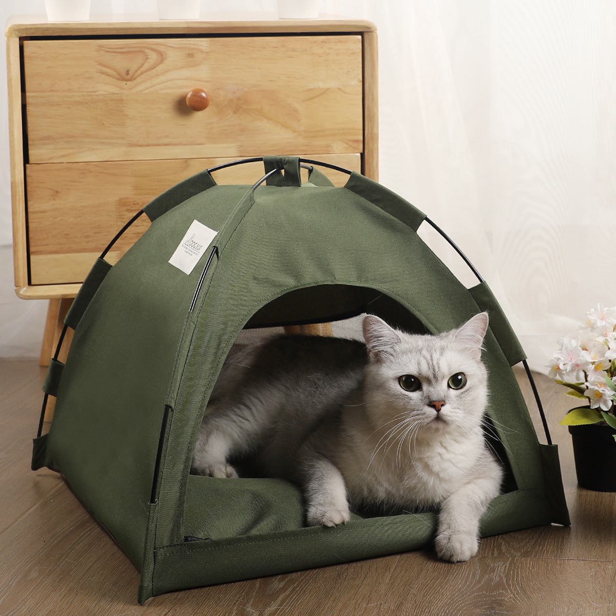 Cozy Cat Tent Bed - Portable Pet Cave with Self-Cooling Mat