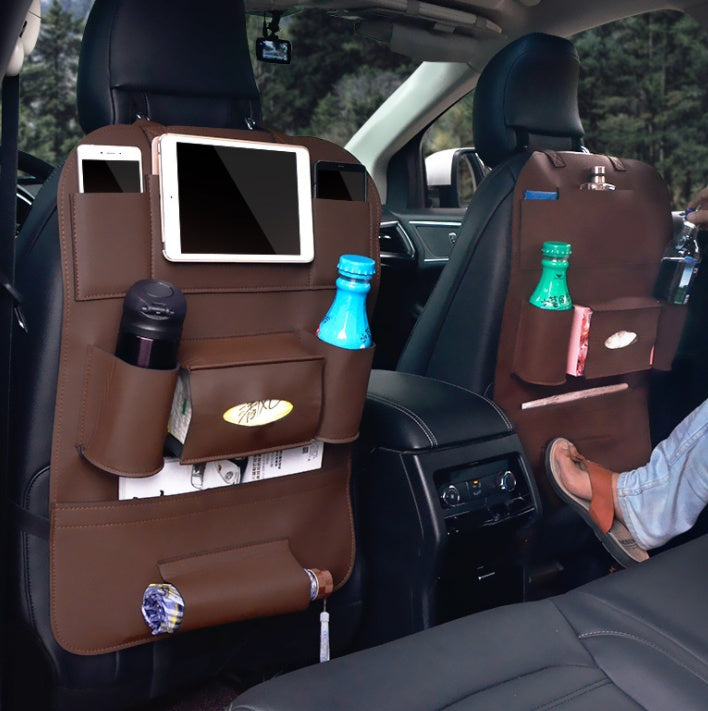 Premium Leather Car Seat Organizer - Back Seat Storage Solution
