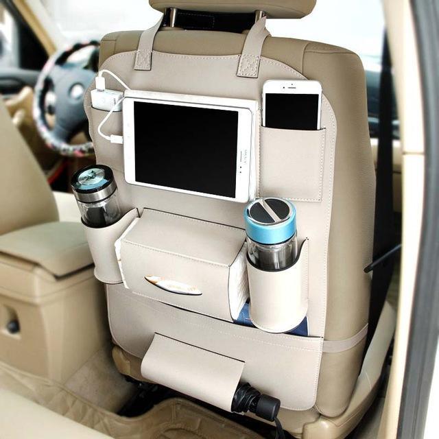 Premium Leather Car Seat Organizer - Back Seat Storage Solution