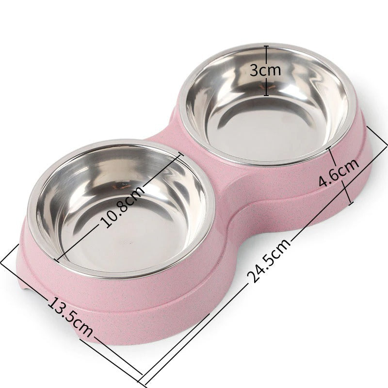 Stainless Steel Double Pet Bowls - Non-Slip Dog Cat Food Water Feeder