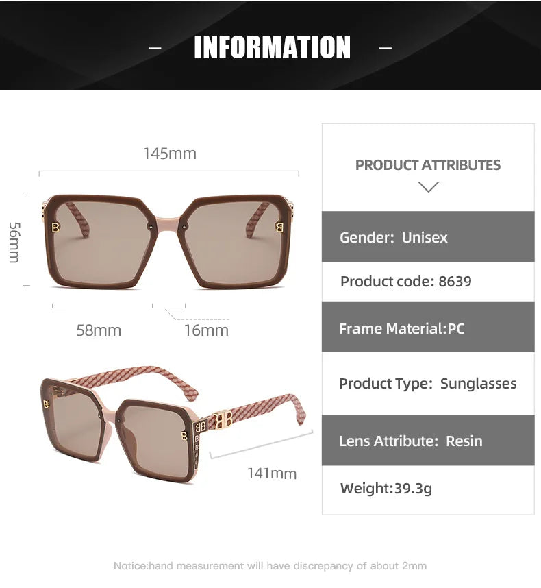 Fashion Large Frame Sunglasses Women 2024 Luxury Brand Retro Square Metal Sun Glasses Fashion Gradient Shades Lady