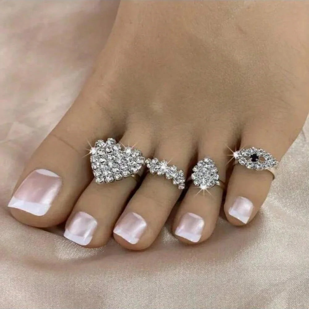 Shiny Bridal Rhinestone 4pcs Heart Magical Eye Toe Rings Open Barefoot Foot Wedding Jewelry For Women Girl Beach Toe Rings