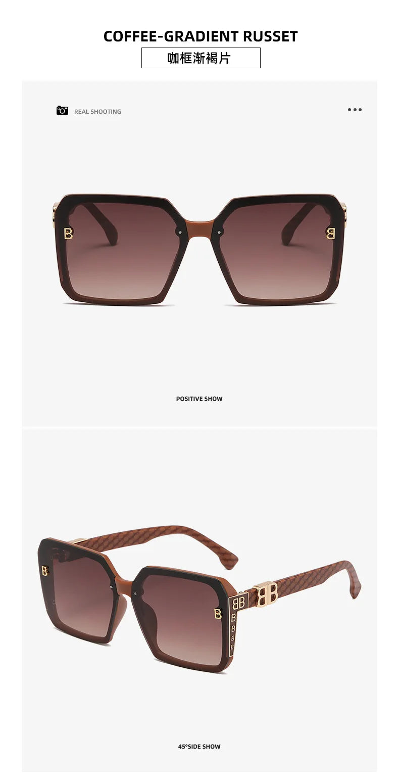 Fashion Large Frame Sunglasses Women 2024 Luxury Brand Retro Square Metal Sun Glasses Fashion Gradient Shades Lady