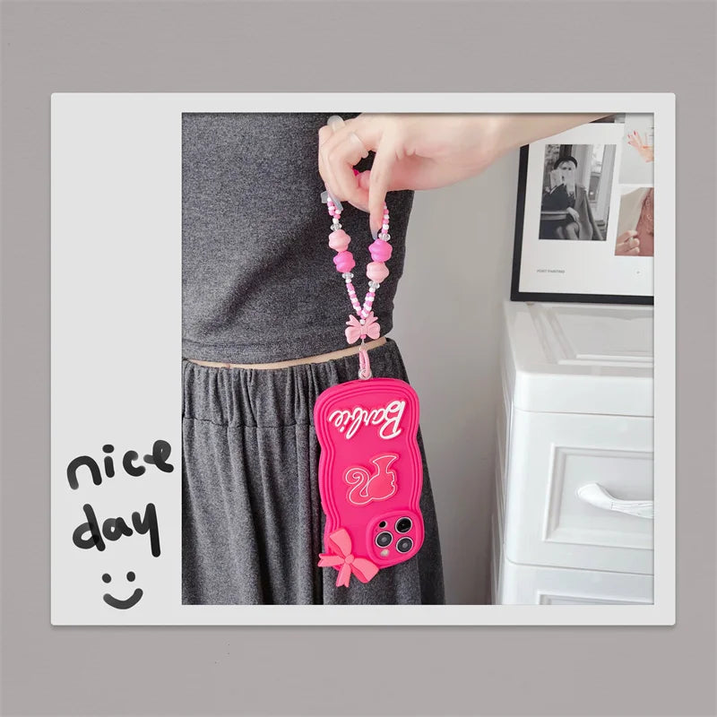 Barbie Pink Phone Case - Cute Cartoon Silicone Cover for iPhone 15 14 13 12 11 Pro Max