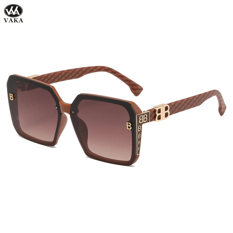 Fashion Large Frame Sunglasses Women 2024 Luxury Brand Retro Square Metal Sun Glasses Fashion Gradient Shades Lady