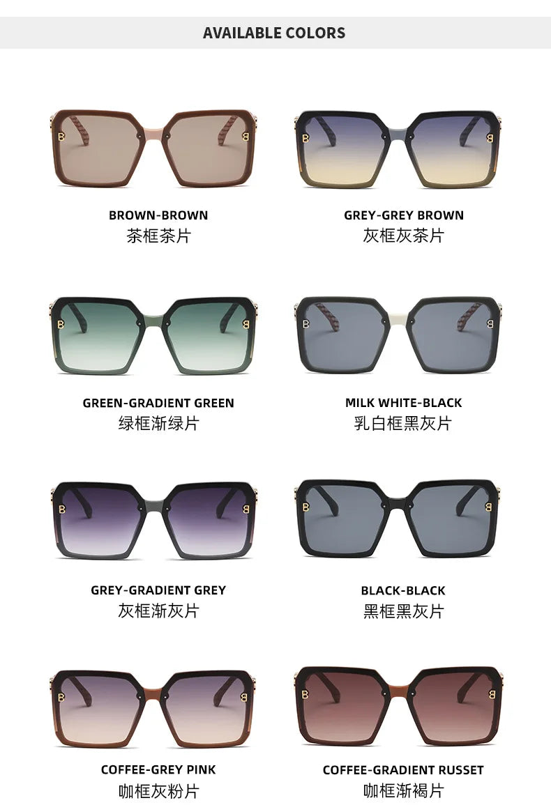 Fashion Large Frame Sunglasses Women 2024 Luxury Brand Retro Square Metal Sun Glasses Fashion Gradient Shades Lady