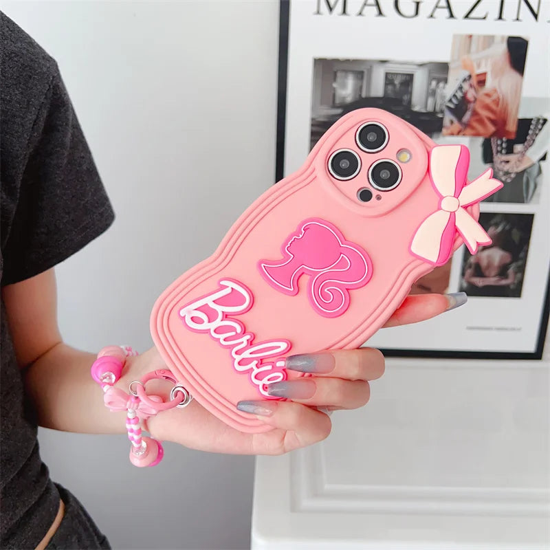 Barbie Pink Phone Case - Cute Cartoon Silicone Cover for iPhone 15 14 13 12 11 Pro Max