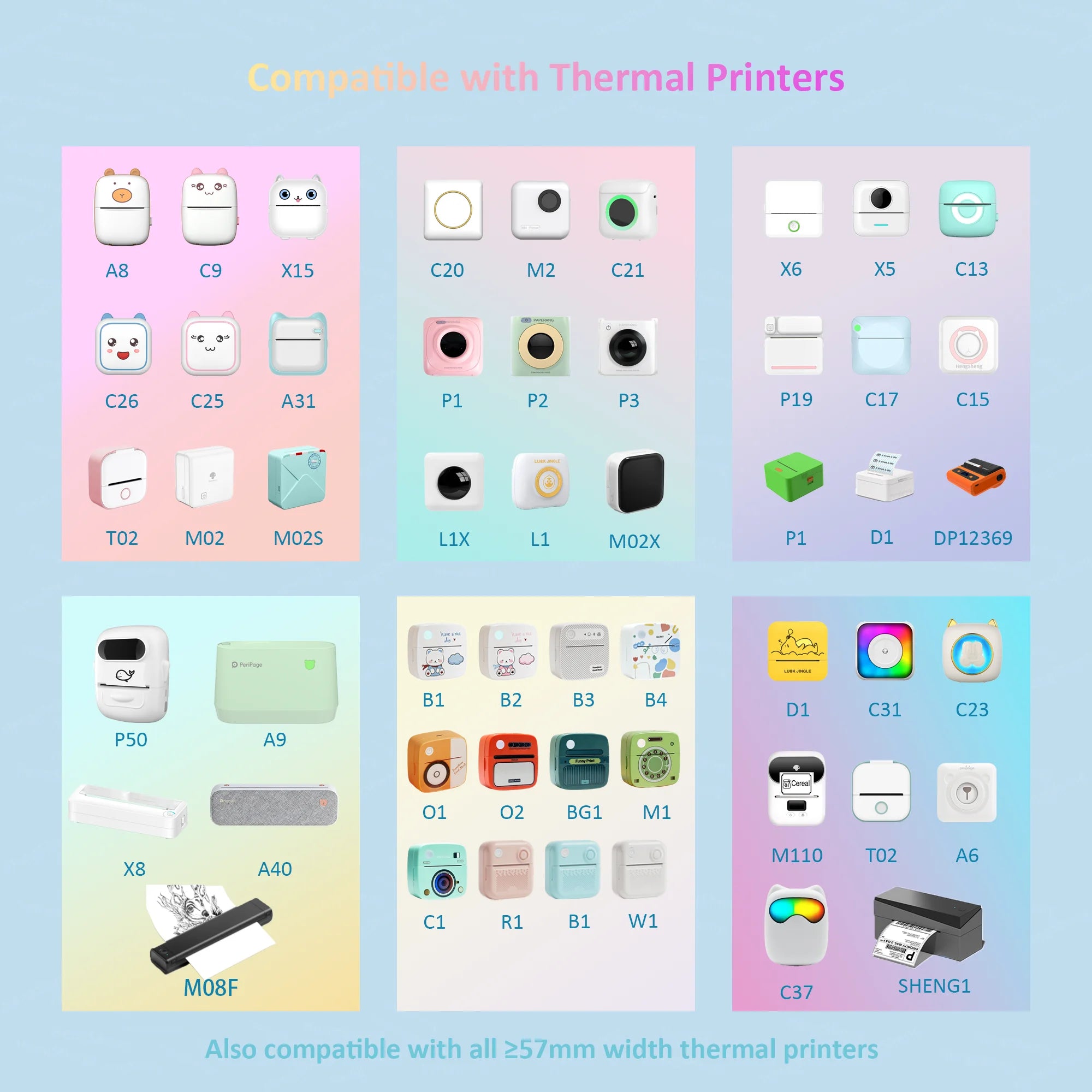 Mini Pocket Printer Mini Sticker Printer Portable for Printer with 13 Roll Papers for Notes, Photos, Stickers, Labels, Receipts