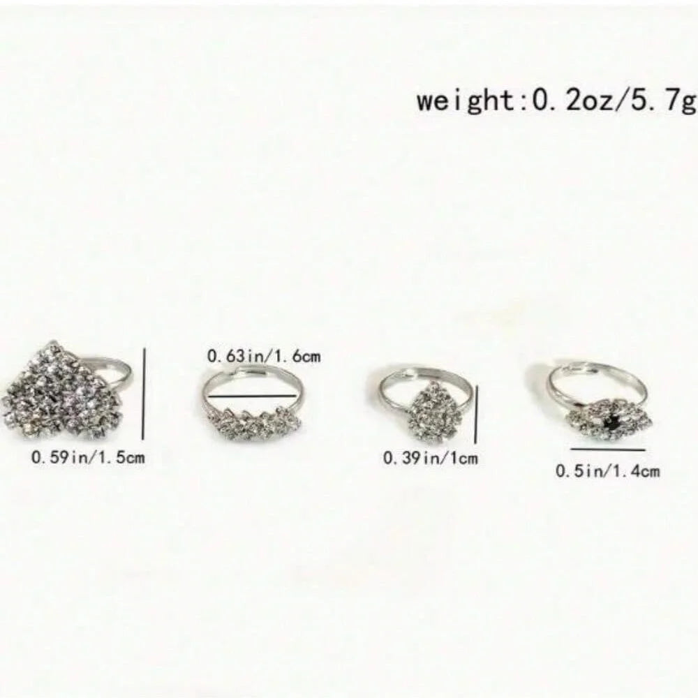 Shiny Bridal Rhinestone 4pcs Heart Magical Eye Toe Rings Open Barefoot Foot Wedding Jewelry For Women Girl Beach Toe Rings