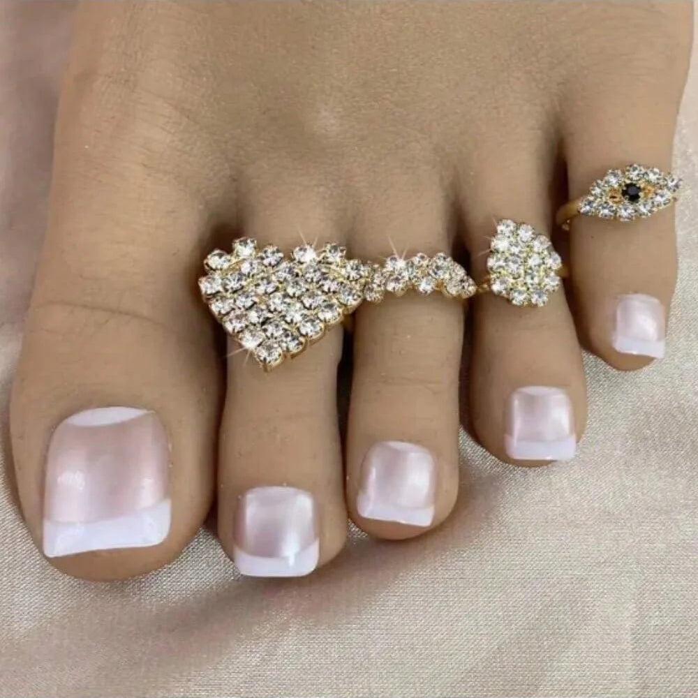 Shiny Bridal Rhinestone 4pcs Heart Magical Eye Toe Rings Open Barefoot Foot Wedding Jewelry For Women Girl Beach Toe Rings