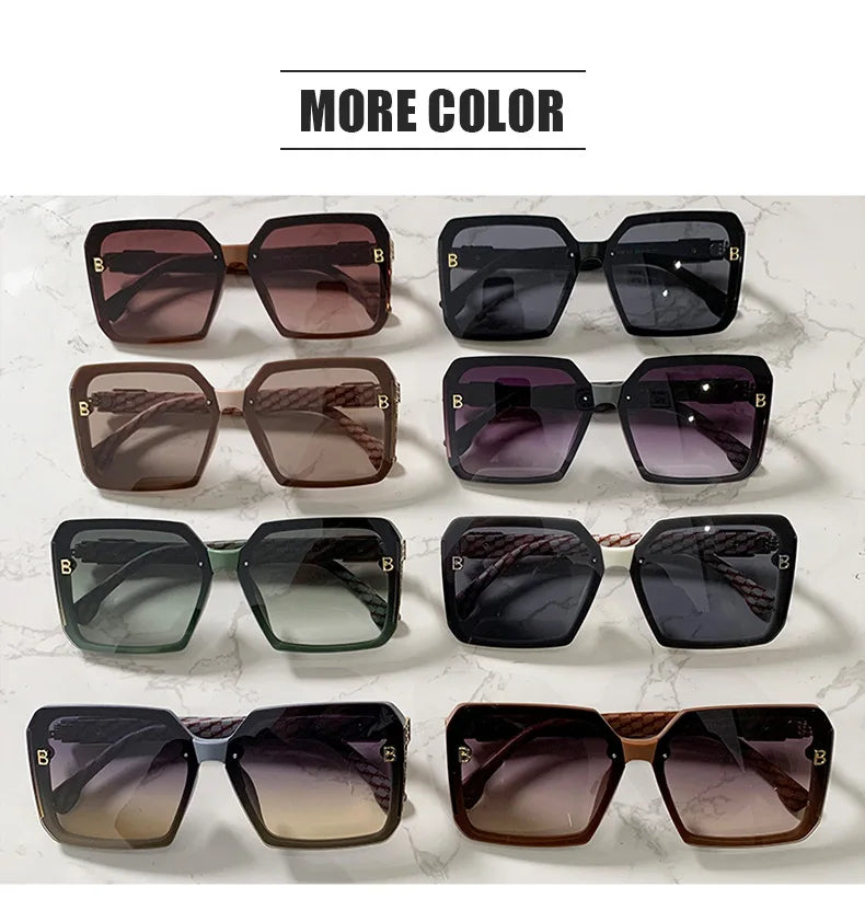 Fashion Large Frame Sunglasses Women 2024 Luxury Brand Retro Square Metal Sun Glasses Fashion Gradient Shades Lady