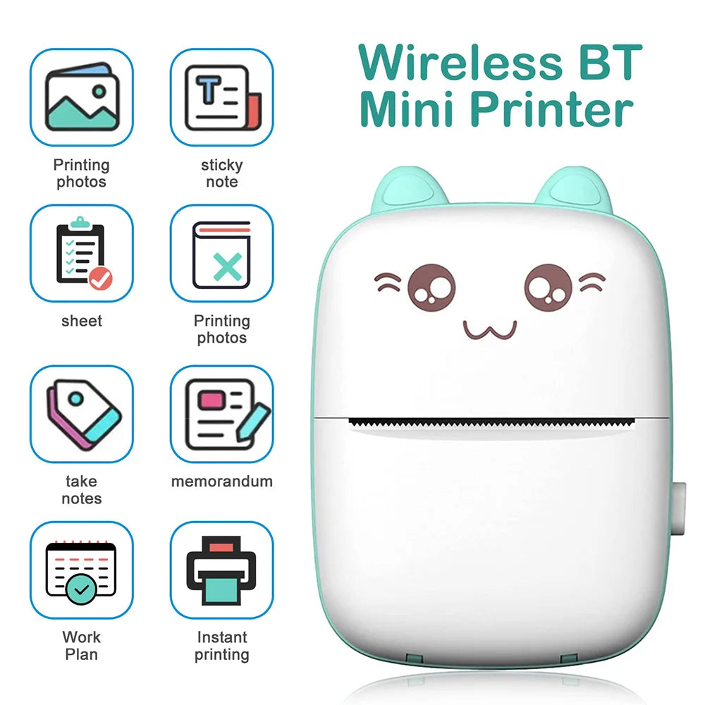 Mini Pocket Printer Mini Sticker Printer Portable for Printer with 13 Roll Papers for Notes, Photos, Stickers, Labels, Receipts
