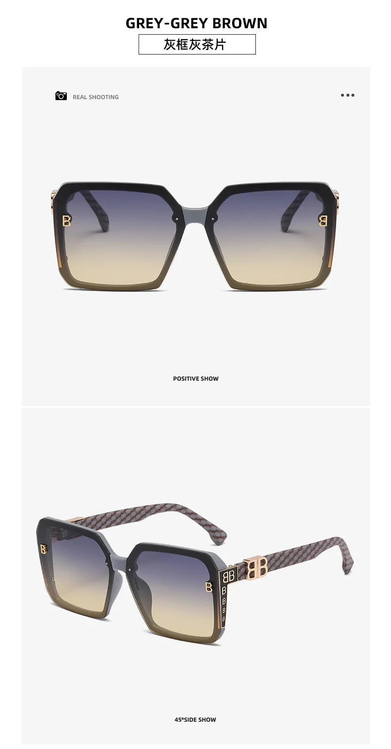 Fashion Large Frame Sunglasses Women 2024 Luxury Brand Retro Square Metal Sun Glasses Fashion Gradient Shades Lady