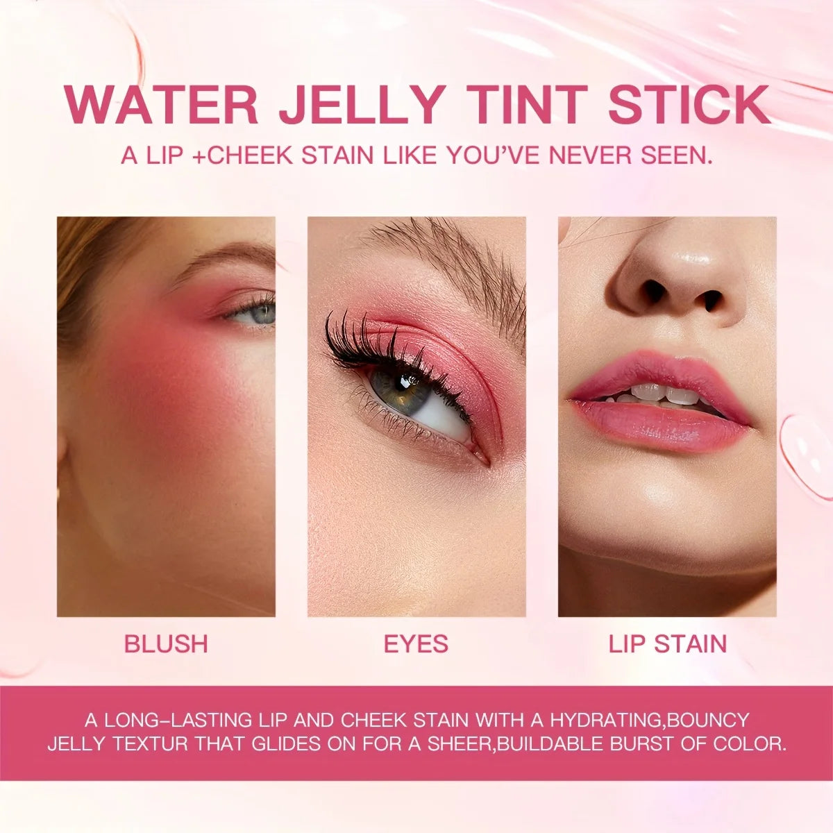 4-Color Jelly Blush Stick - 3-in-1 Multi-Use