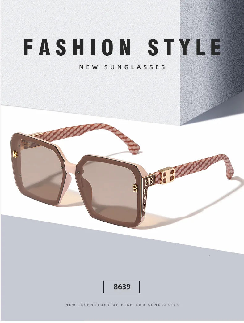 Fashion Large Frame Sunglasses Women 2024 Luxury Brand Retro Square Metal Sun Glasses Fashion Gradient Shades Lady