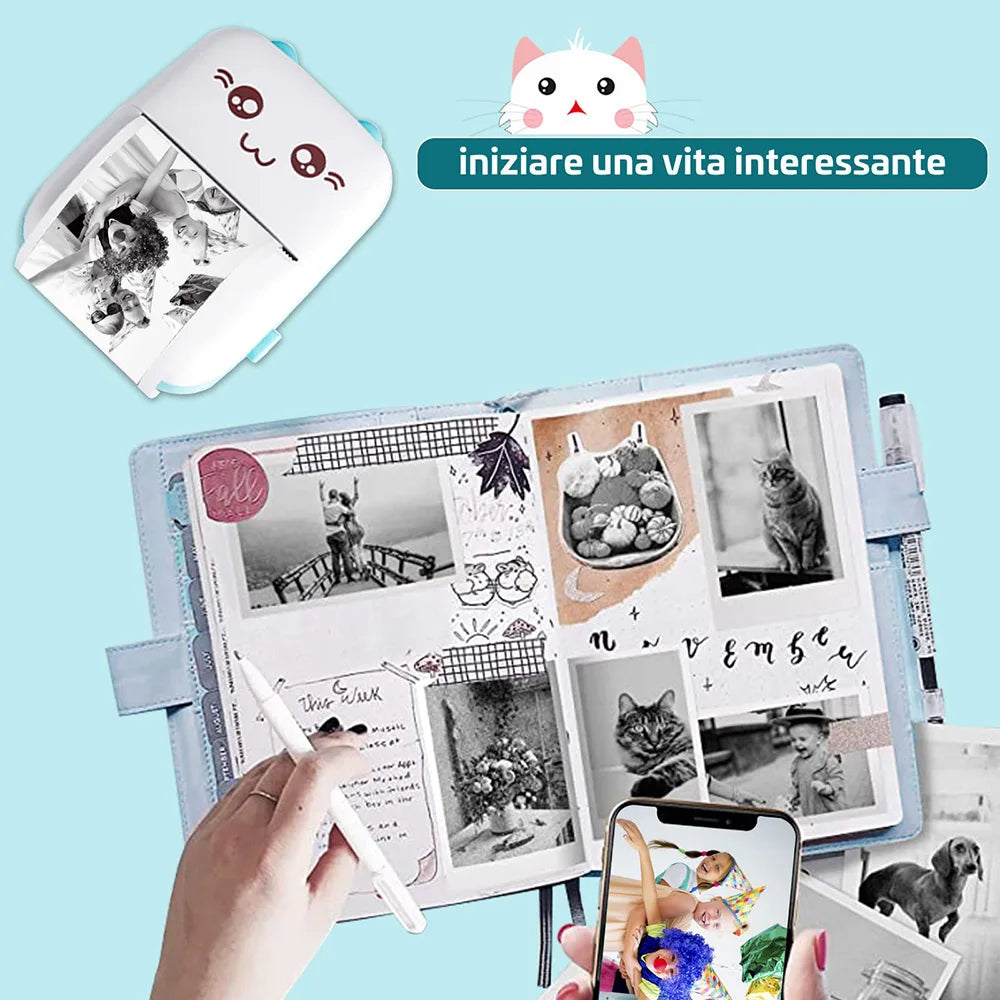 Mini Pocket Printer Mini Sticker Printer Portable for Printer with 13 Roll Papers for Notes, Photos, Stickers, Labels, Receipts