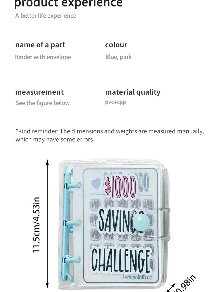 Creative $1,000 Savings Challenge Binder with Envelope Durable Glossy PVC, Christmas Gift Money Saving Challenge