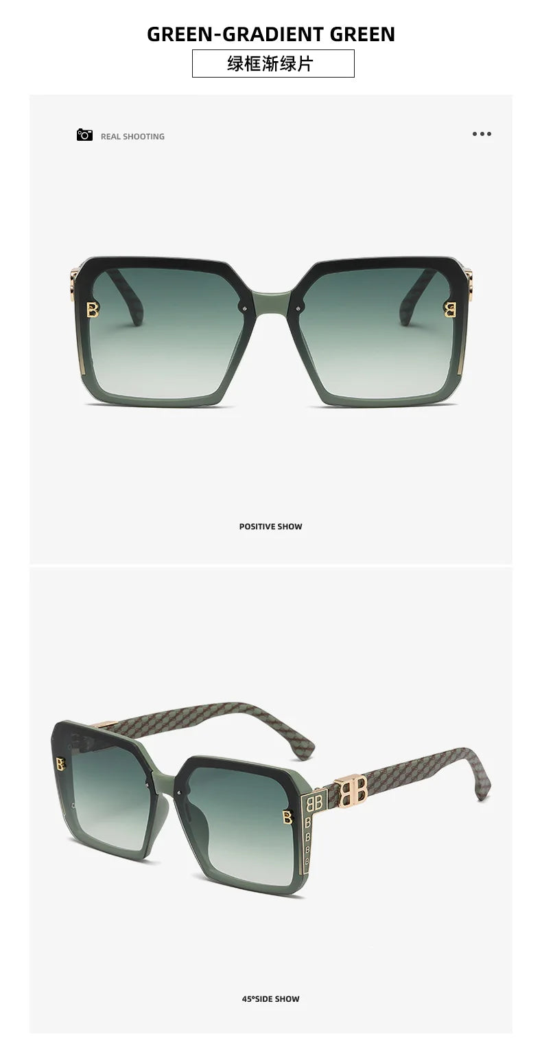 Fashion Large Frame Sunglasses Women 2024 Luxury Brand Retro Square Metal Sun Glasses Fashion Gradient Shades Lady