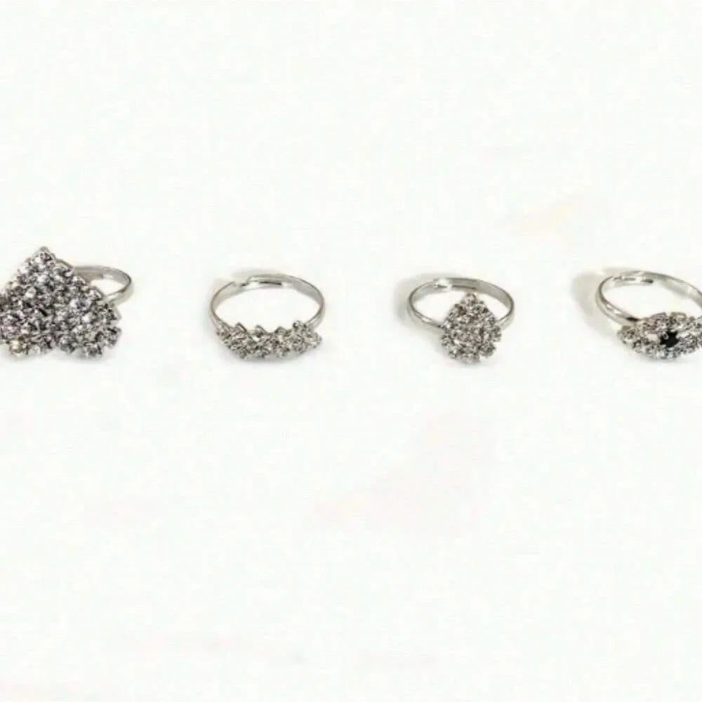 Shiny Bridal Rhinestone 4pcs Heart Magical Eye Toe Rings Open Barefoot Foot Wedding Jewelry For Women Girl Beach Toe Rings