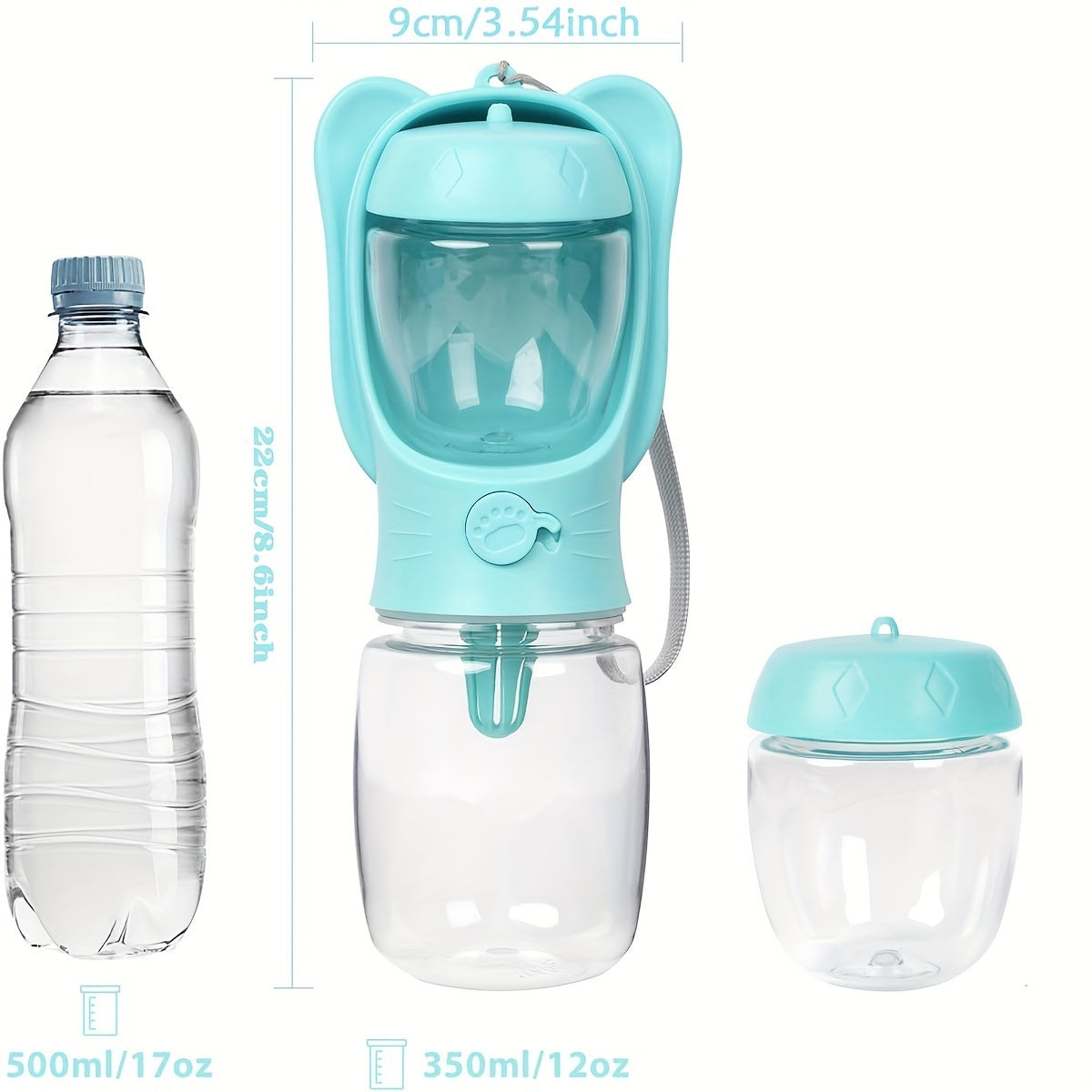 2-in-1 Dog Water Bottle - Portable Travel Bottle with Food Container