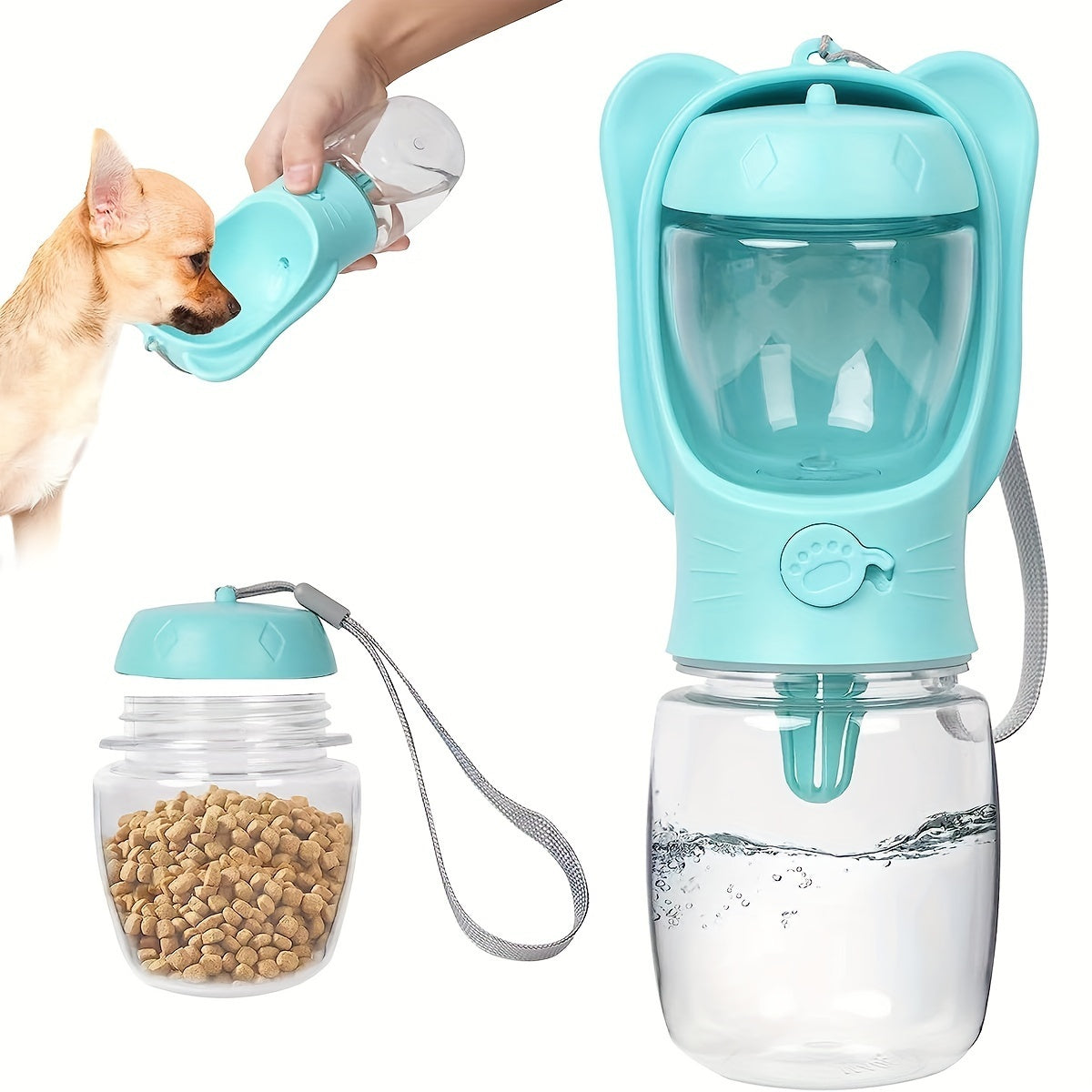 2-in-1 Dog Water Bottle - Portable Travel Bottle with Food Container