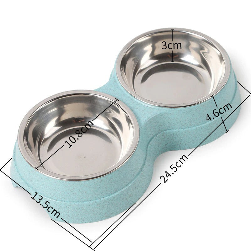 Stainless Steel Double Pet Bowls - Non-Slip Dog Cat Food Water Feeder