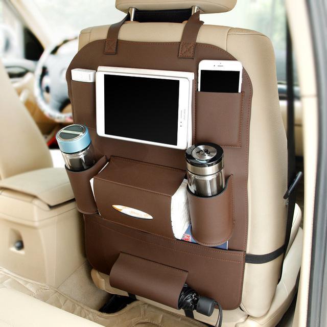 Premium Leather Car Seat Organizer - Back Seat Storage Solution