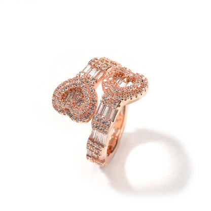Diamond-embedded Love Hip Hop Ring