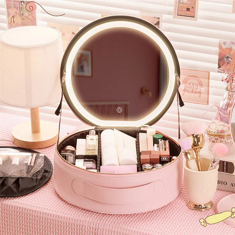 Smart LED Makeup Bag with Mirror - Travel Beauty Organizer