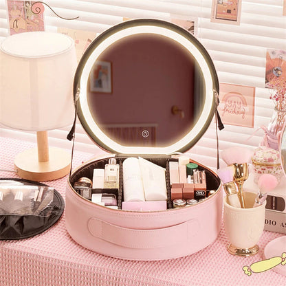 Smart LED Makeup Bag with Mirror - Travel Beauty Organizer