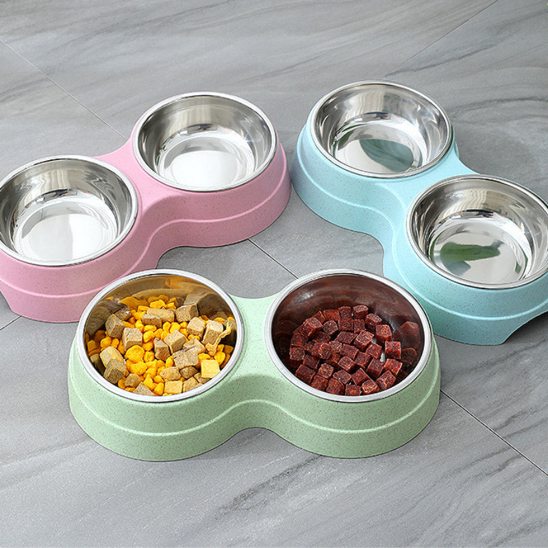 Stainless Steel Double Pet Bowls - Non-Slip Dog Cat Food Water Feeder