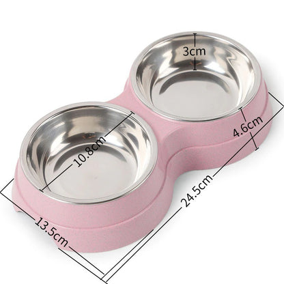 Stainless Steel Double Pet Bowls - Non-Slip Dog Cat Food Water Feeder
