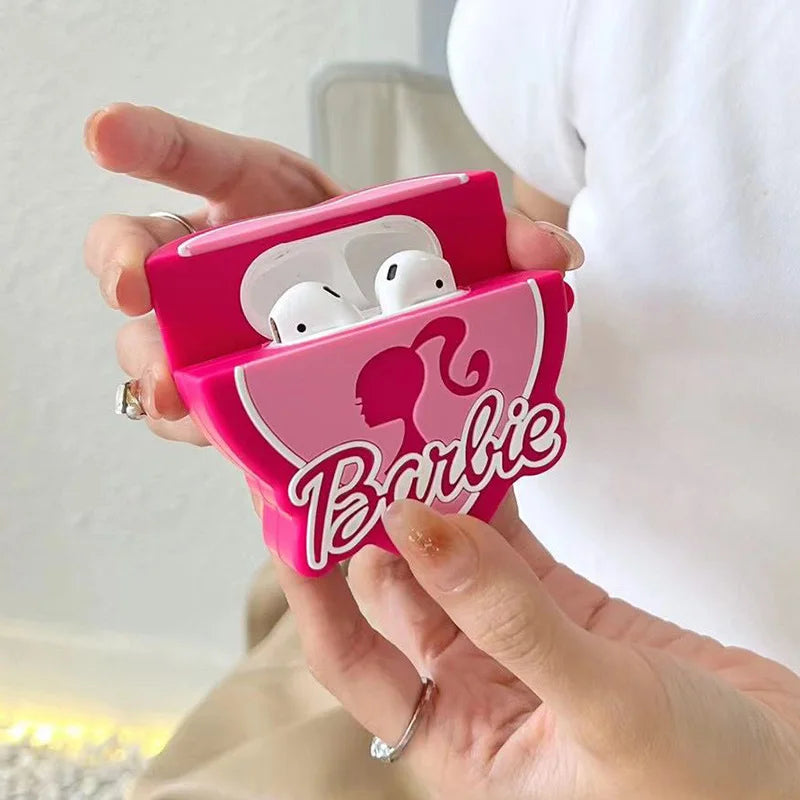 MINISO Cute Girl Heart Barbie Airpods Case Kawaii Pink Airpods 1 2 3 Cartoon Anime Soft Silicone Earphone Protective Case Gifts