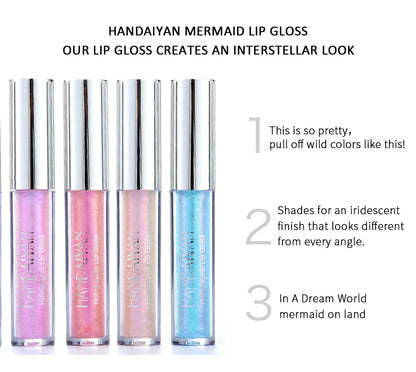 Handaiyan Lip Gloss Longlasting Glitter Lip Glaze Lipstick Liquid Waterproof Moisturize Luminous Shimmer Shiny Lipgloss Makeup