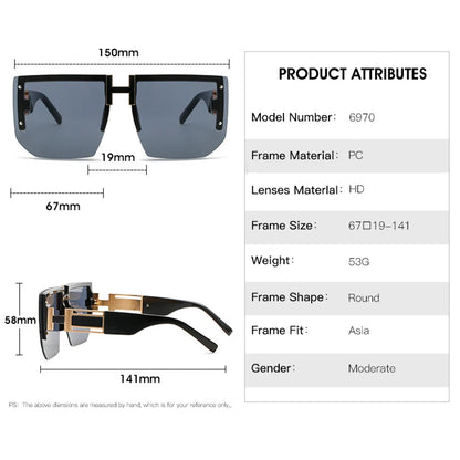 Rimless Oversized Sunglasses For Women Men UV400 Fashion Diamond Cut Vintage Square Flat Top Amanda Sunglasses Shades