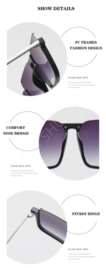 HCHES Luxury Square Sunglasses Women Men Fashion Oversize Siamese Sun Glasses Female Big Frame One Piece