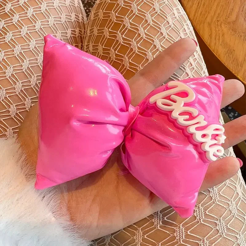 MINISO Pink Barbie 3D Filled Bow Large Size Bb Clip Hair Clipdecoration Fashion Girl Accessories Best Friend Gift Children&