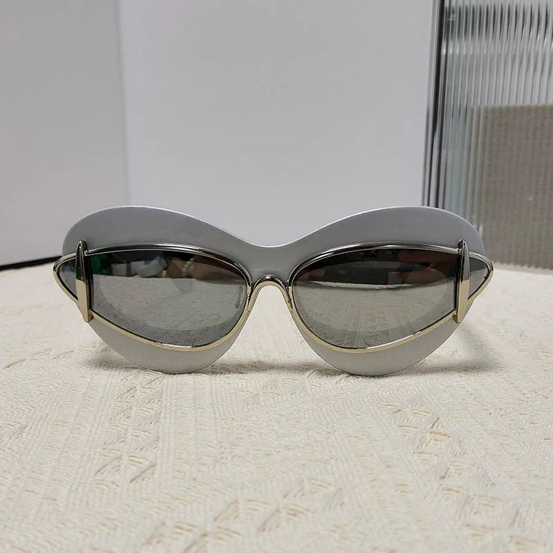 Cat Eye Sunglasses Women 2024 Luxury Brand Designer Vintage Y2k Punk Sun Glasses For Men Double Frame Retro Eyewear Shades UV400