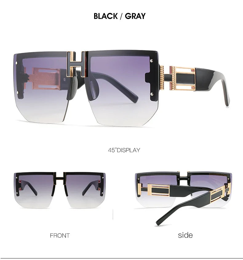 Rimless Oversized Sunglasses For Women Men UV400 Fashion Diamond Cut Vintage Square Flat Top Amanda Sunglasses Shades
