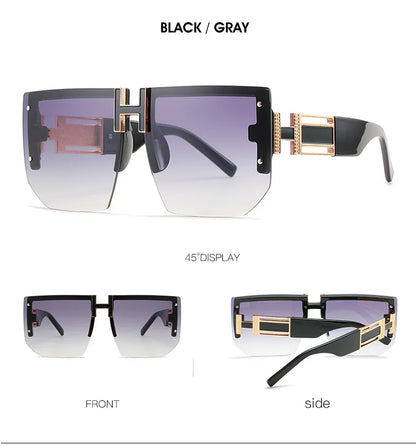 Rimless Oversized Sunglasses For Women Men UV400 Fashion Diamond Cut Vintage Square Flat Top Amanda Sunglasses Shades