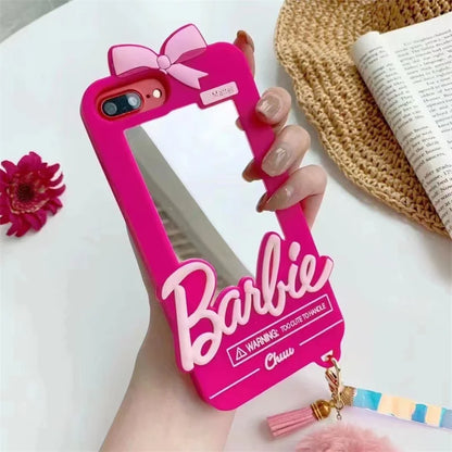 INS Luxury Barbie Mirror Case For Apple Iphone 15 14 13 12 11 Pro XR XS Max 7 8 Plus Cute Soft Silicone Shockproof Protect Cover