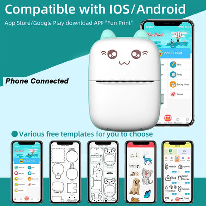 Mini Pocket Printer Mini Sticker Printer Portable for Printer with 13 Roll Papers for Notes, Photos, Stickers, Labels, Receipts