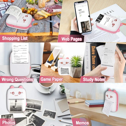 Mini Pocket Printer Mini Sticker Printer Portable for Printer with 13 Roll Papers for Notes, Photos, Stickers, Labels, Receipts