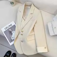 2024 Women Single Breasted Loose White Blazer Office Lady Loose Classic Coat Basic Suit Jacket Female Chic Outwear Clothing