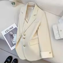 2024 Women Single Breasted Loose White Blazer Office Lady Loose Classic Coat Basic Suit Jacket Female Chic Outwear Clothing