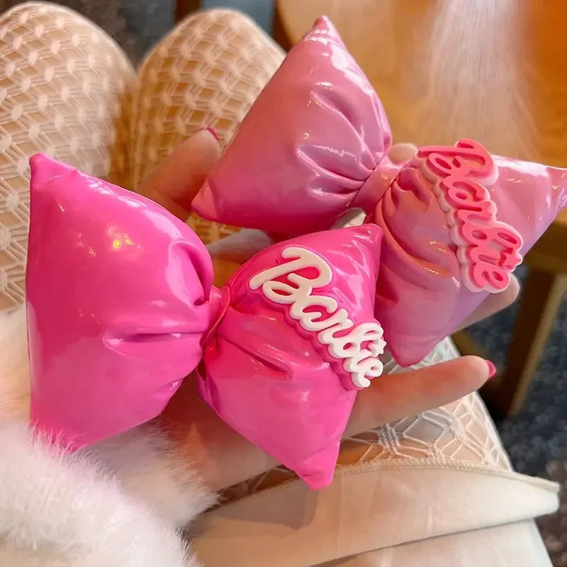 MINISO Pink Barbie 3D Filled Bow Large Size Bb Clip Hair Clipdecoration Fashion Girl Accessories Best Friend Gift Children&