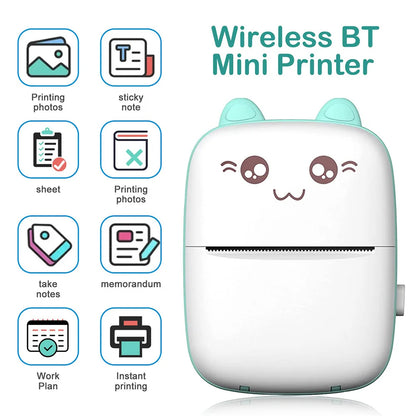 Mini Pocket Printer Mini Sticker Printer Portable for Printer with 13 Roll Papers for Notes, Photos, Stickers, Labels, Receipts