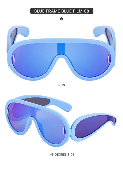 Oversized Wave Mask One-Piece Sunglasses Women Sports Y2K Punk Sun Glasses for Lady 2024 Luxury Brand Steampunk Eyewear Goggle