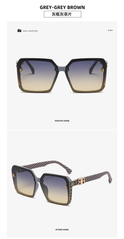 Fashion Large Frame Sunglasses Women 2024 Luxury Brand Retro Square Metal Sun Glasses Fashion Gradient Shades Lady